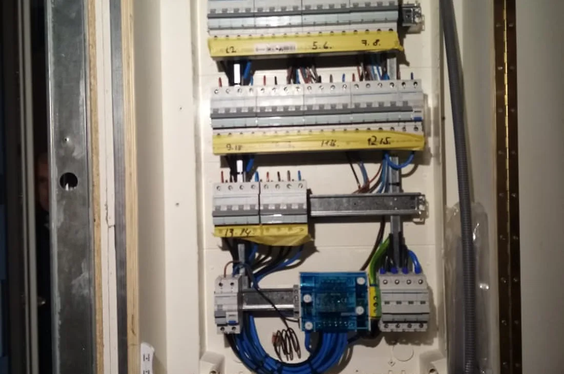 Detail van installatieautomaten en bedrading in een groepenkast